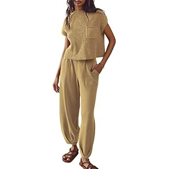 ANRABESS Women's Two Piece Outfits Sweater Sets Knit Pullover Tops and High Waisted Pants Lounge ... | Amazon (US)