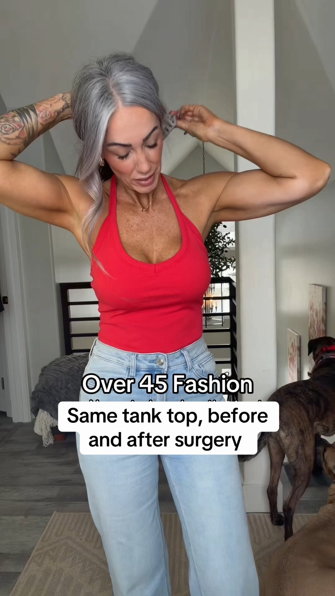 Loved this halter tank with built in bra when my chest was larger and still love it now post surgery! Wearing size small. Jeans are Levis loose boot

#LTKgrwm #LTKstorytime #LTKOver40