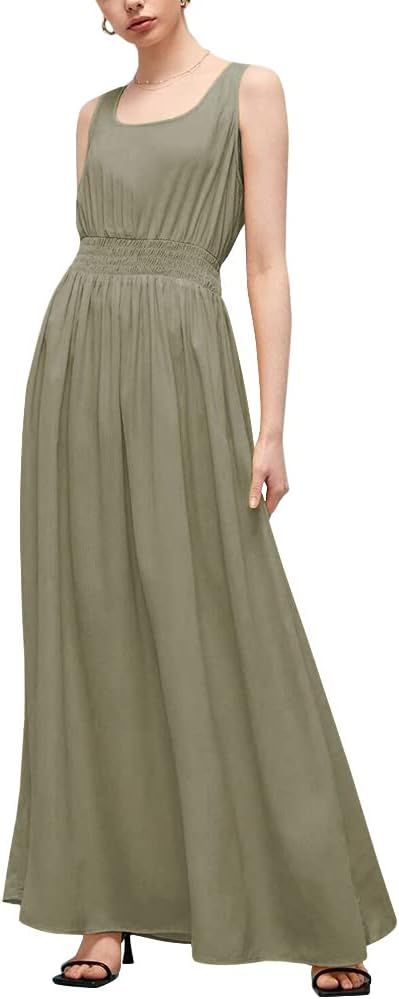 FSHAOES Women's Sleeveless Dress Casual Plain High Waist Tank Maxi Dresses Summer Flowy Beach Lon... | Amazon (US)