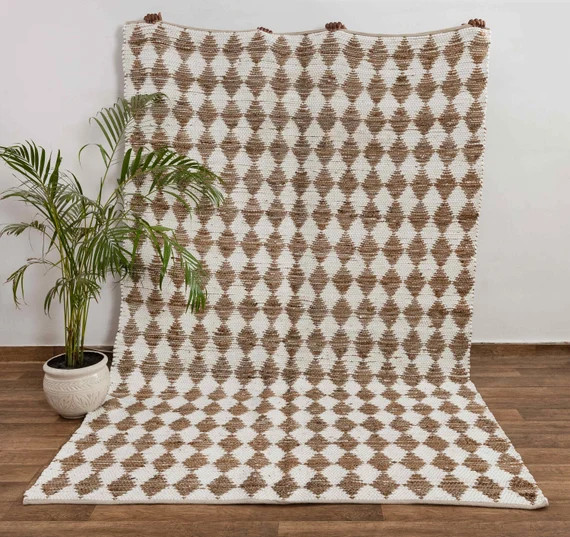 Jute Cotton Rug Hand Woven Diamond Pattern Boho Modern Style. | Etsy | Etsy (US)