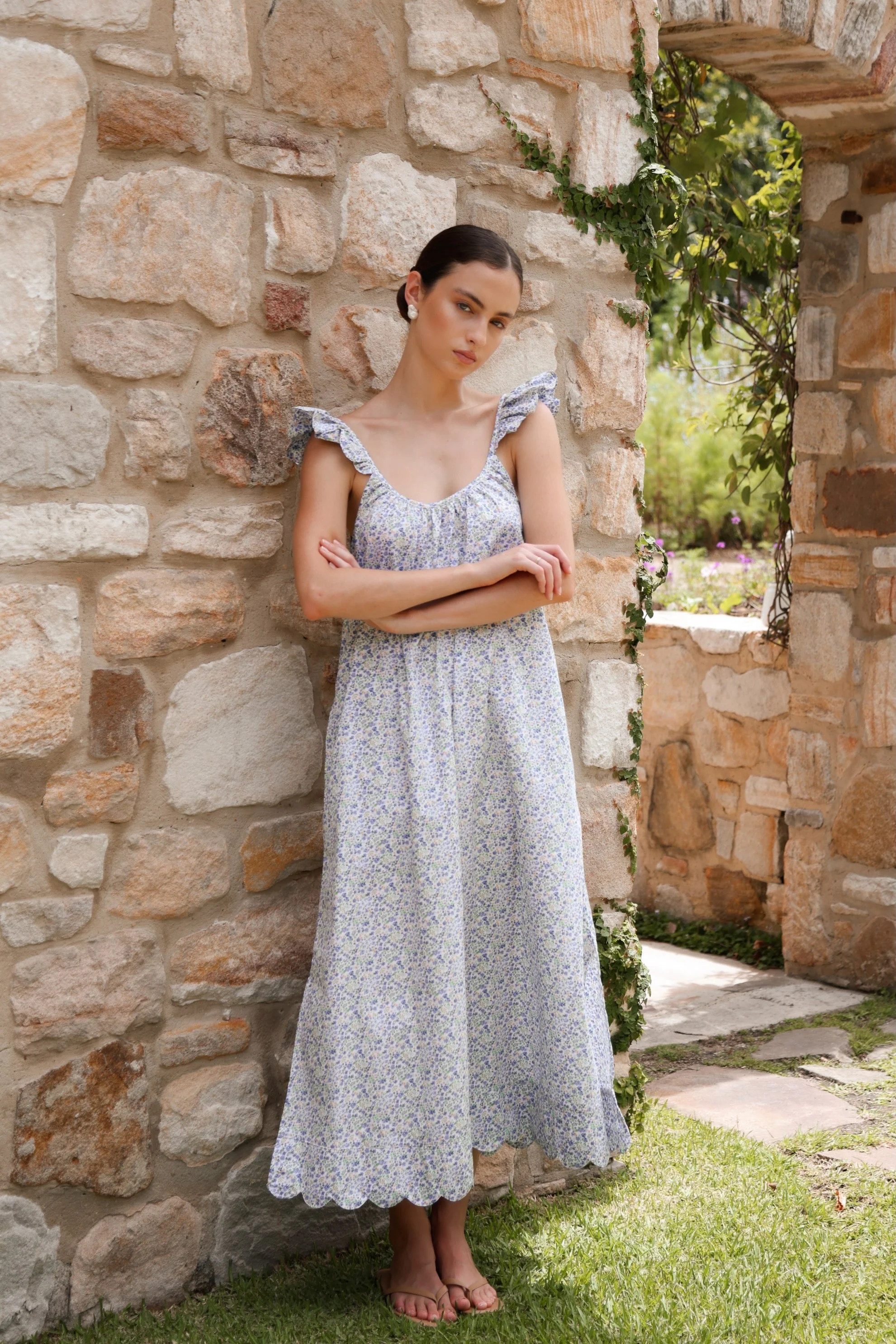 Indah Wing Nightie - Long - Floret Blue | Piyama US