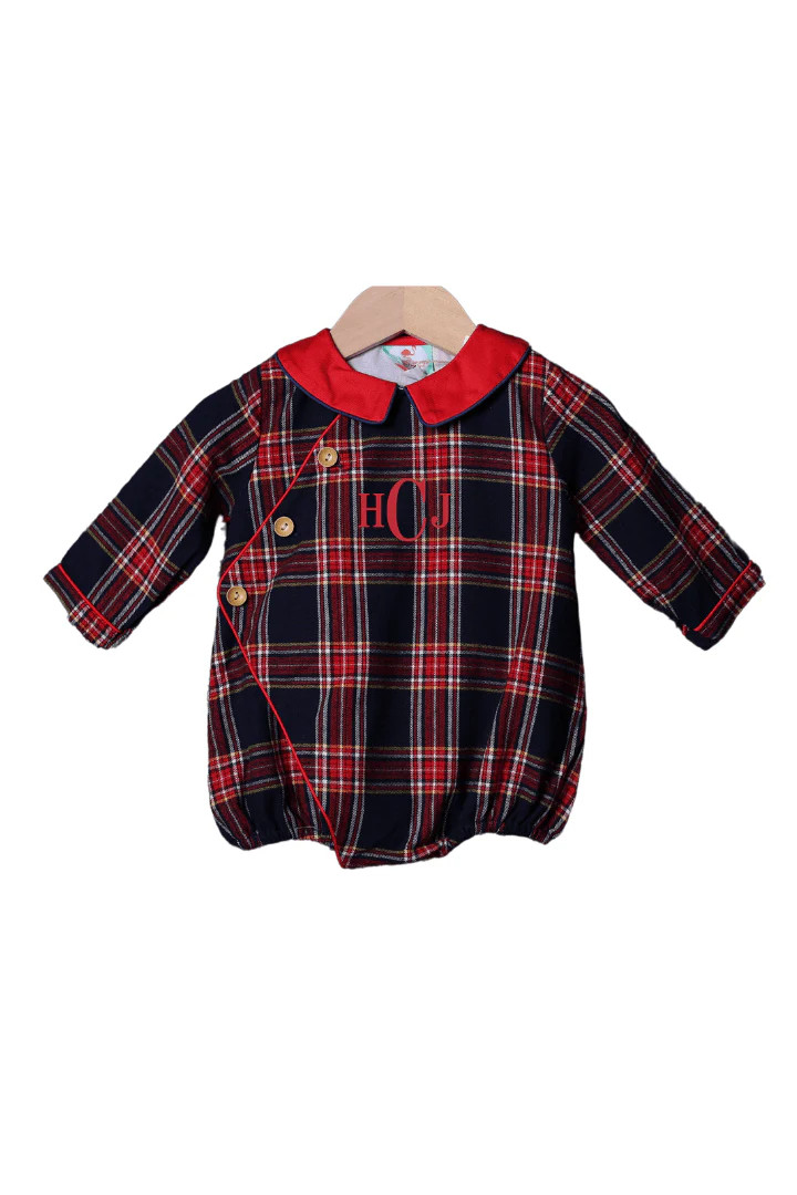 Christmas Navy Tartan Plaid Bubble | The Smocked Flamingo