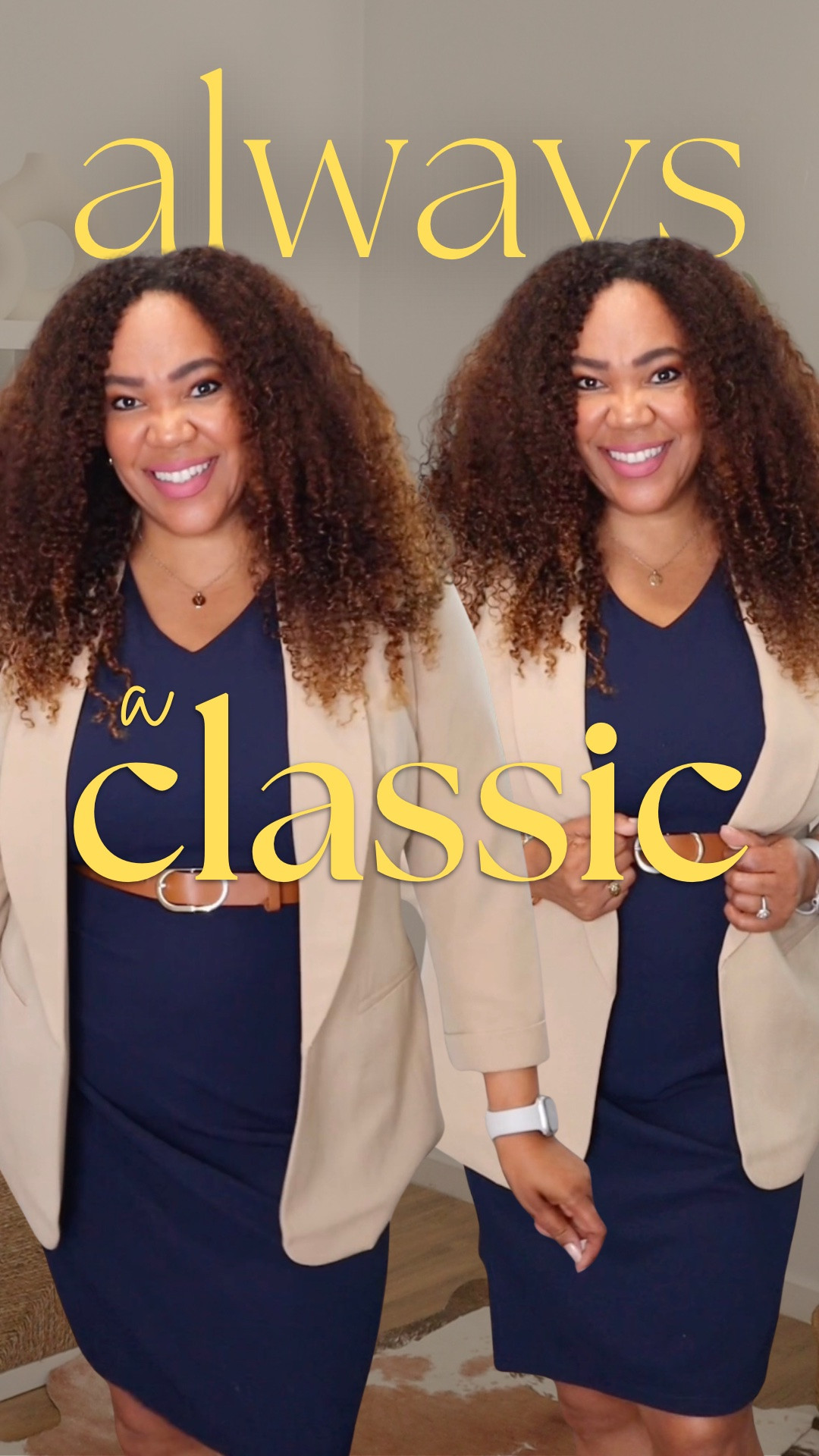 Navy and Camel = Classic Combo that always works! Wearing an xl in the dress and large in the blazer.

#LTKWorkwear #LTKOver40 #LTKMidsize