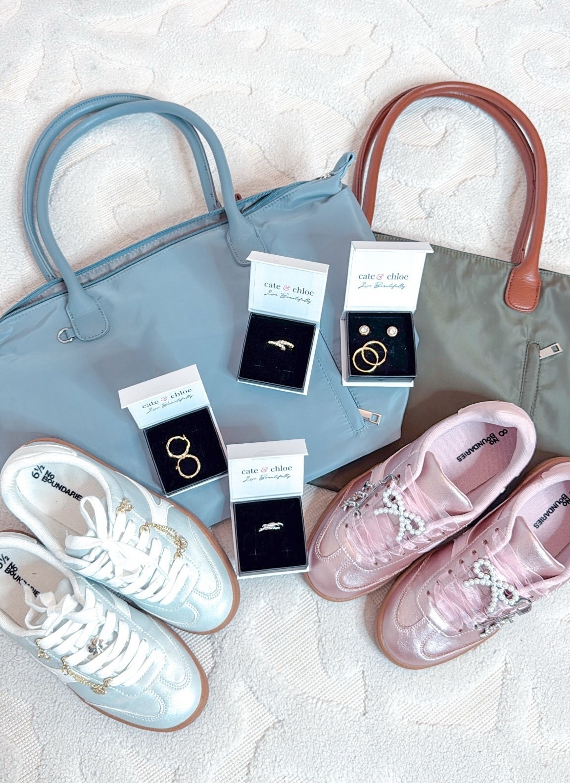 Walmart deals are coming:  
2. Tote Bag - 5 colors.
5. Lace-Up Sneakers w/ Charms - tts.
6. Hoop Earrings w/ Swarovski Crystals - 3 colors. 