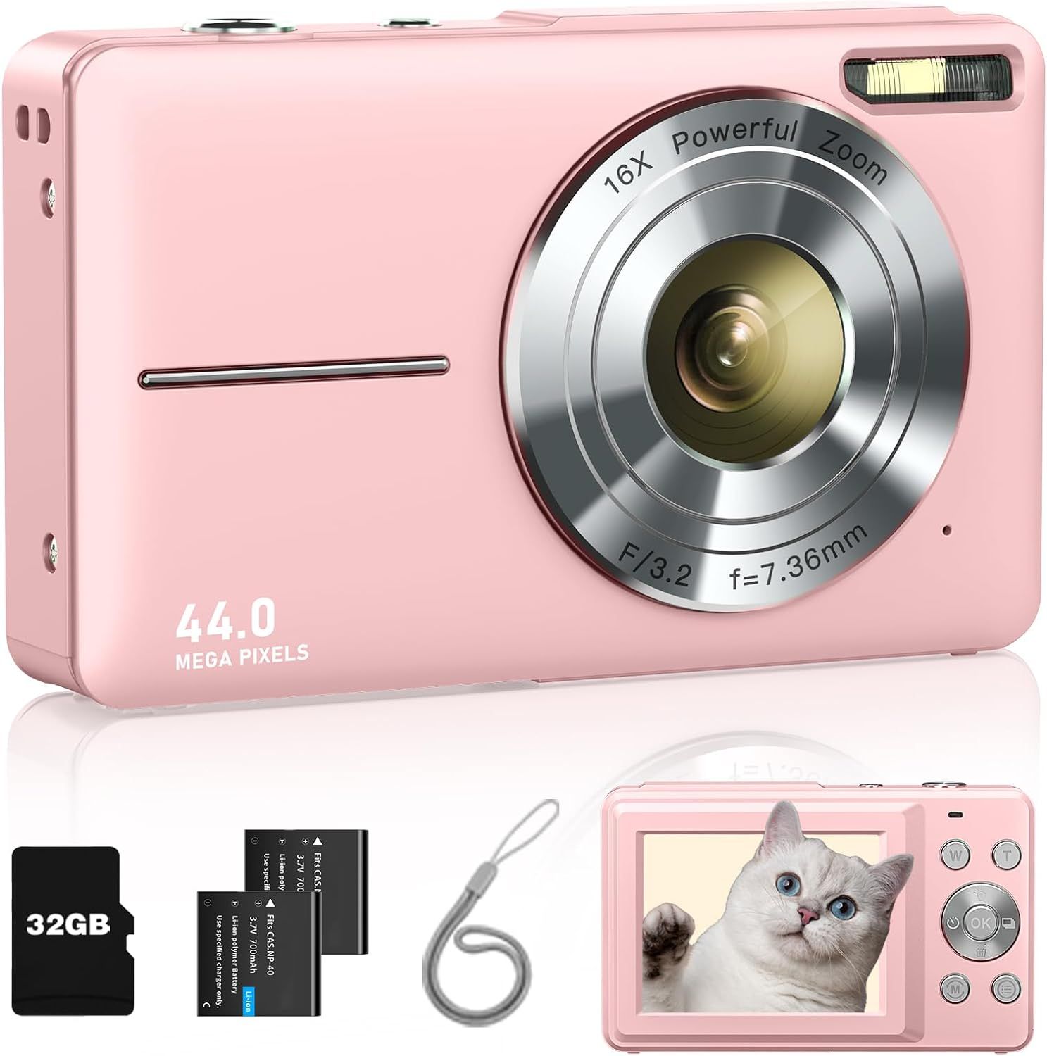 Lecran Digital Camera, FHD 1080P Kids Camera with 32GB Card, 2 Batteries, Lanyard, 16X Zoom Anti ... | Amazon (US)