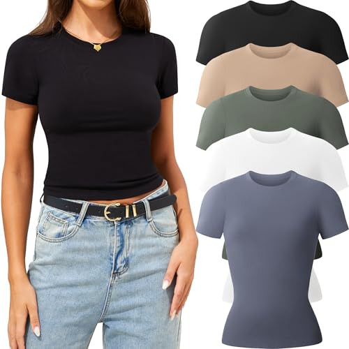 CE' CERDR 3/5 Pack Womens T Shirts Crew Neck Short Sleeve Shirts for Women Casual Basic Tees Fitt... | Amazon (US)