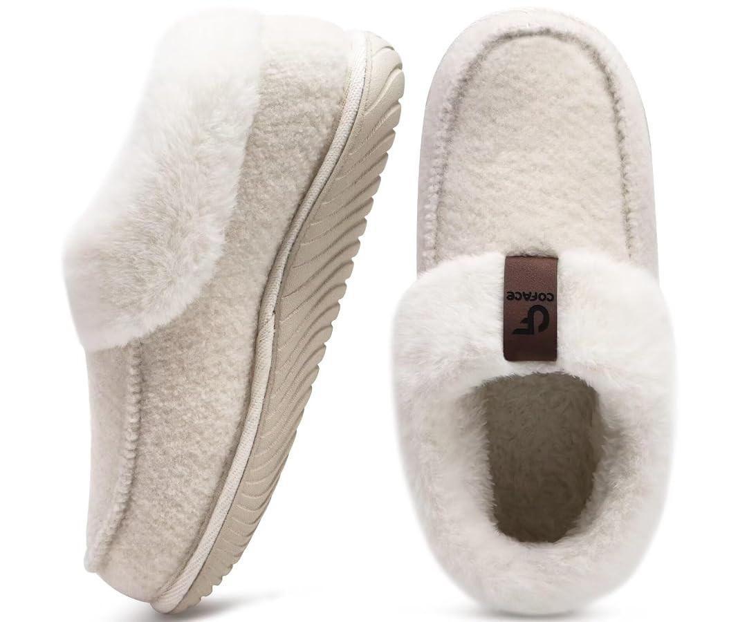 COFACE Women's Arch Support Memory Foam House Slippers Ladies Warm Fuzzy Faux Fur Collar Winter M... | Amazon (CA)