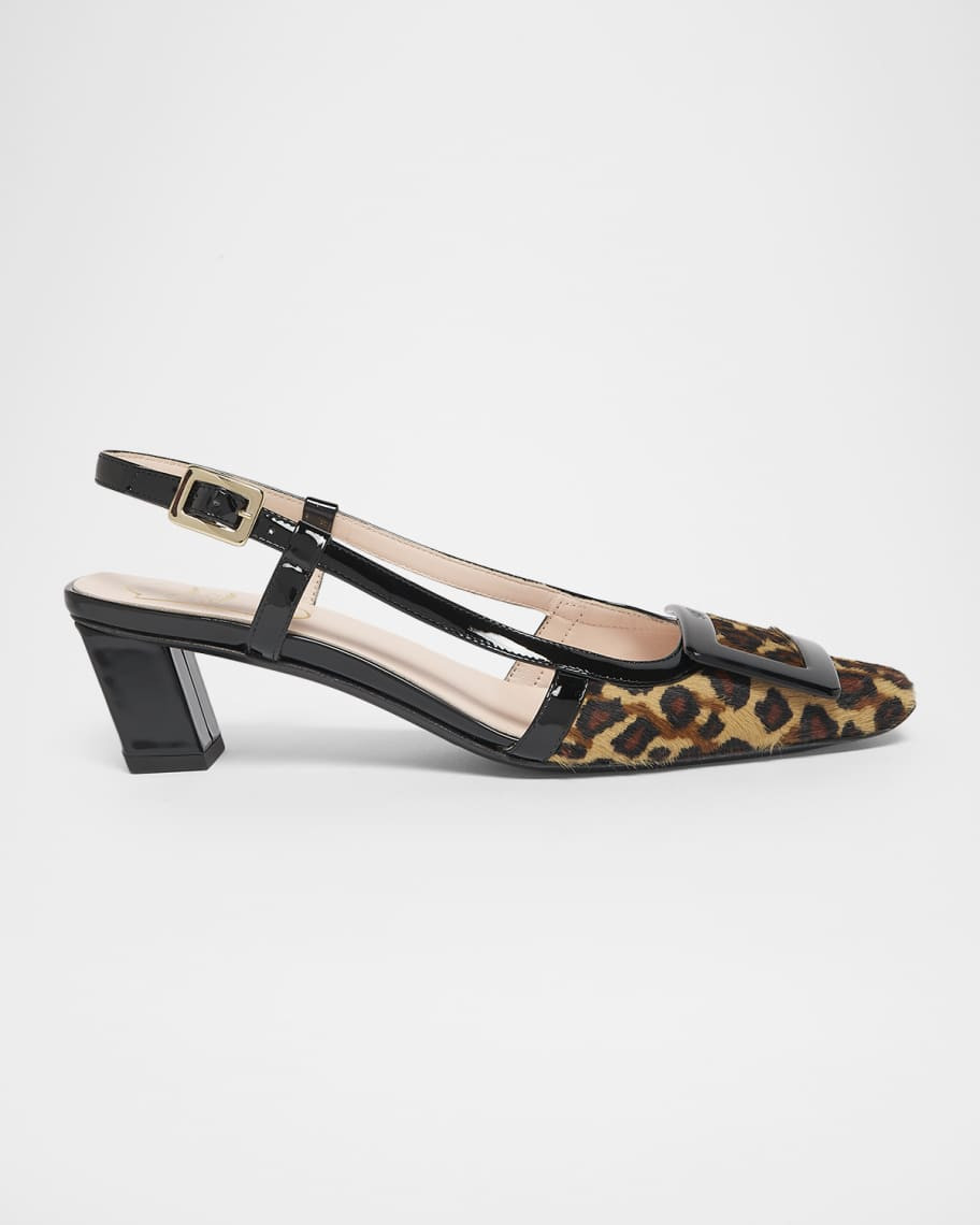 Belle Vivier Leopard Calf Hair Buckle Slingback Pumps | Neiman Marcus