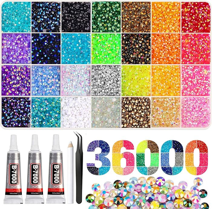 36000Pcs Resin Rhinestones 3mm Jelly AB 28Colors for Bedazzling Glitter Kit DIY, Multicolor Cryst... | Amazon (US)
