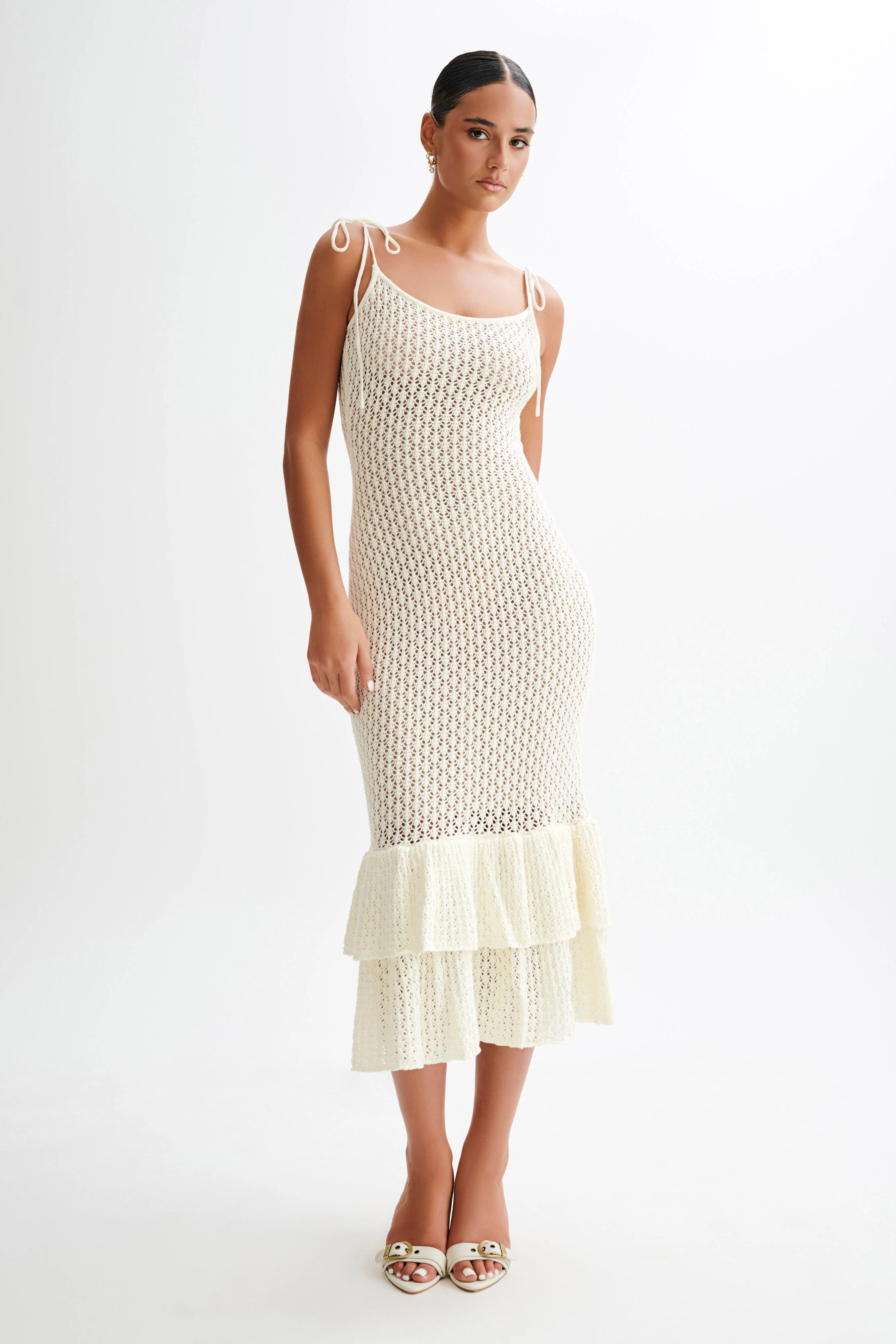 Bianca Knit Midi Dress - Ivory | MESHKI US