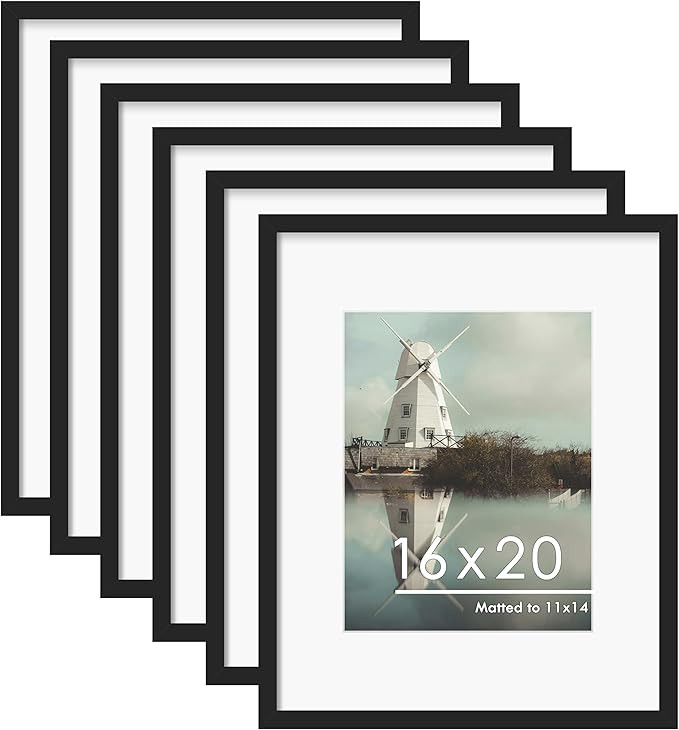 PEALSN 16x20 Picture Frame Set of 6, Display Pictures 11 x 14 with Mat or 16 x 20 without Mat for... | Amazon (US)