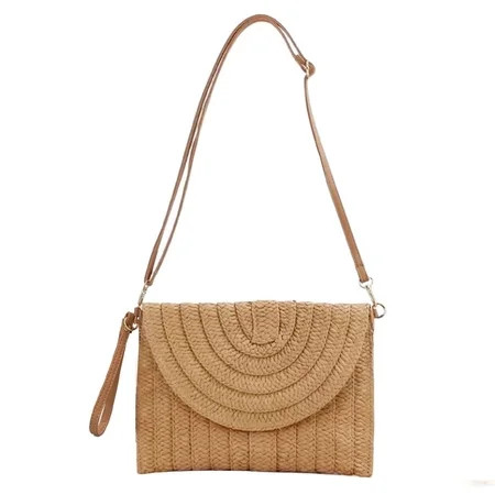 Straw Clutch Bag Woven Purse for Women Shoulder Bag Casual Beach Rattan Handmade Wallet | Walmart (US)