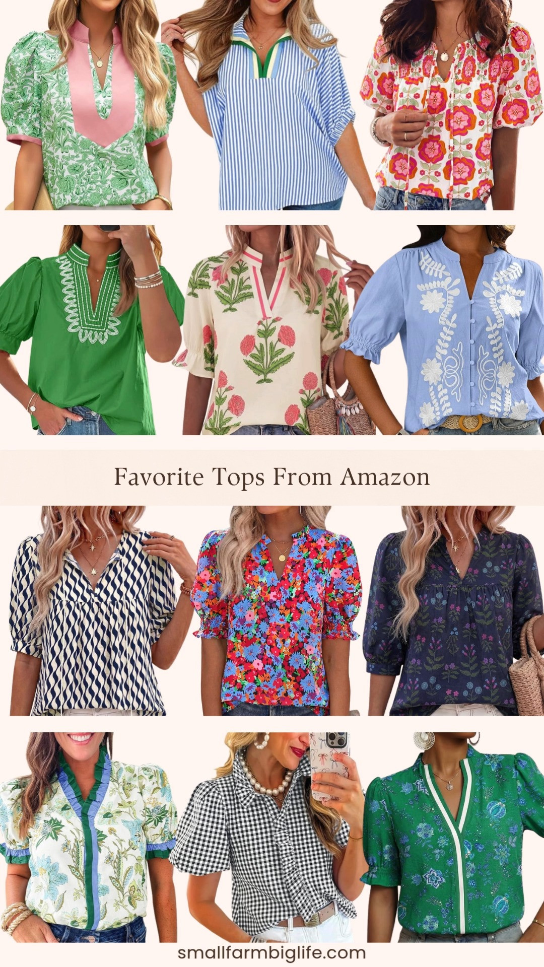 Puff sleeve and boho floral tops are everywhere this summer and Amazon has so many pretty options at great prices. I rounded up florals in every color combination from green and pink to blue and navy, plus a striped dolman sleeve top and a black gingham button down for something different. The V neck and puff sleeve details make these so flattering, and they all dress up easily with jeans or down with shorts for an everyday casual look. Tap to shop! 

 #LTKgrwm #LTKootd #LTKOver40