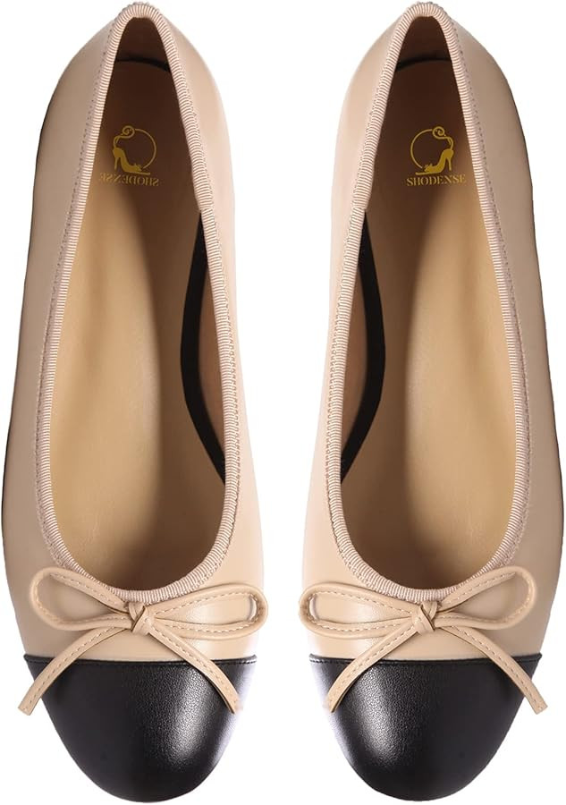 SHODENSE Women Cap Toe Bow Flats Two Tone Slip On Ballet Flats Comfort Closed Round Toe Flats Col... | Amazon (US)