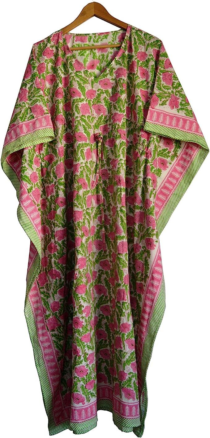 Fabric Venue Women Ethnic Cotton Sanganeri Print Natural Block Printed Cotton Floral Pink Summer ... | Amazon (US)