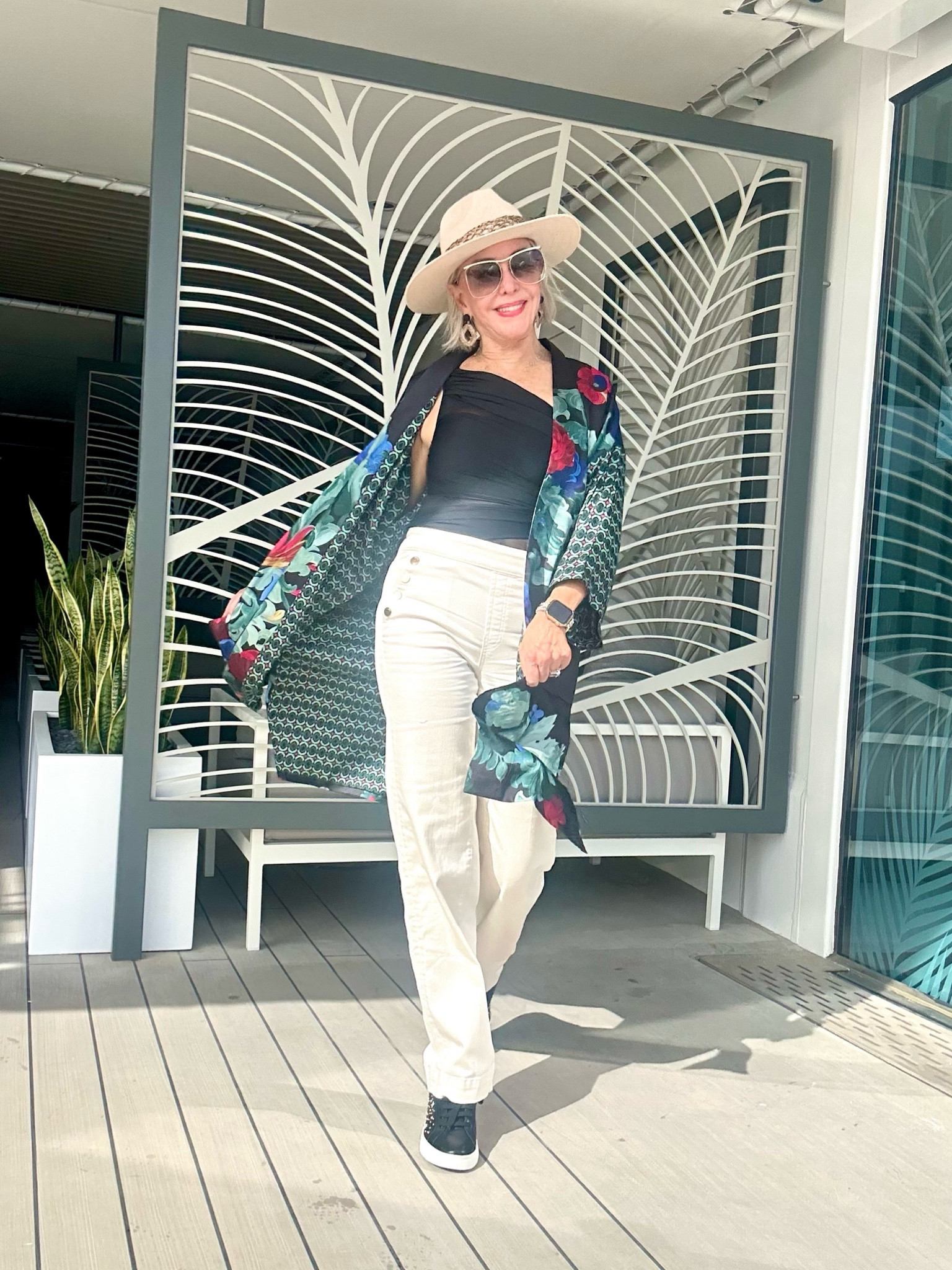 Resort wear… this kimono can be styled so many ways for your holidays making packing so easy. Wear as a duster over jeans and trousers, a robe, swimsuit coverup, belted as a dress and more. By @lovechicos 
#chicos #leathersneakers #miraclesuit ##sunglasses #kimono #strawhat 


#LTKSeasonal #LTKover40 #LTKtravel