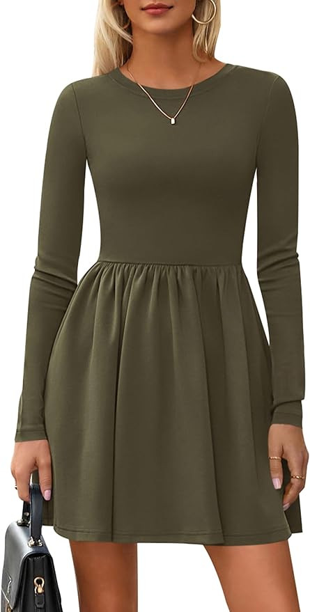 PRETTYGARDEN Women's Long Sleeve Mini Dresses 2025 Fall Casual Crewneck Pleated A Line Party Cock... | Amazon (US)