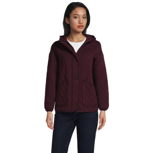 Women's RainDefense Knit Quilted Hooded Full Zip Jacket - Lands' End - Ivory - XL | Lands' End (US)