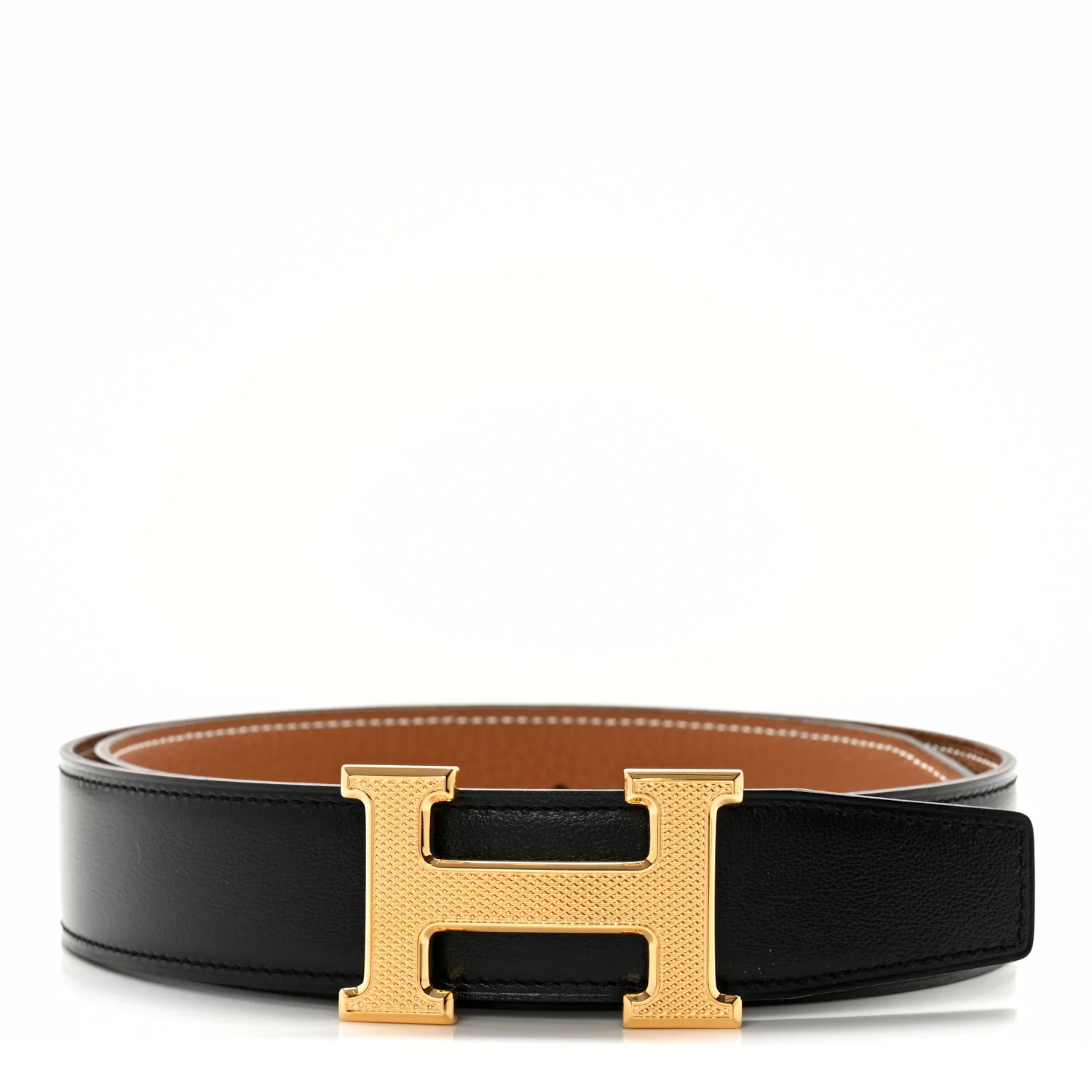 Box Togo 32mm Guilloche H Belt 75 30 Black Gold | FASHIONPHILE (US)