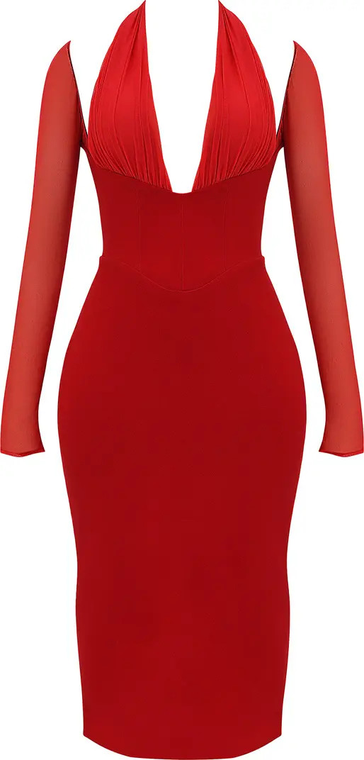 Yasmin Long Sleeve Body-Con Midi Cocktail Dress | Nordstrom