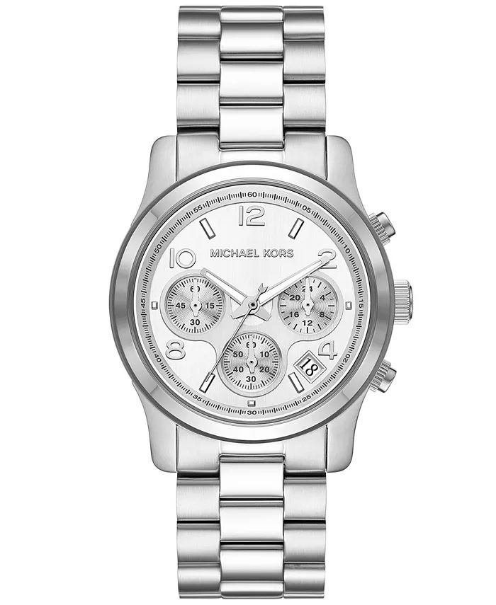 Women's Runway Chronograph Silver-Tone Stainless Steel Bracelet Watch, 38mm | Macy's