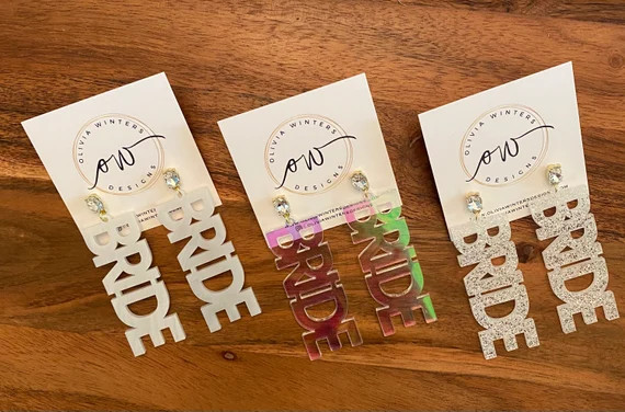 BRIDE White Glitter Iridescent or White Pearl Acrylic - Etsy | Etsy (US)