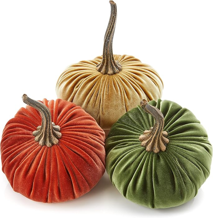 Set of 3 Velvet 6.25 Inch Pumpkins (Rust, Gold, Olive) | Amazon (US)