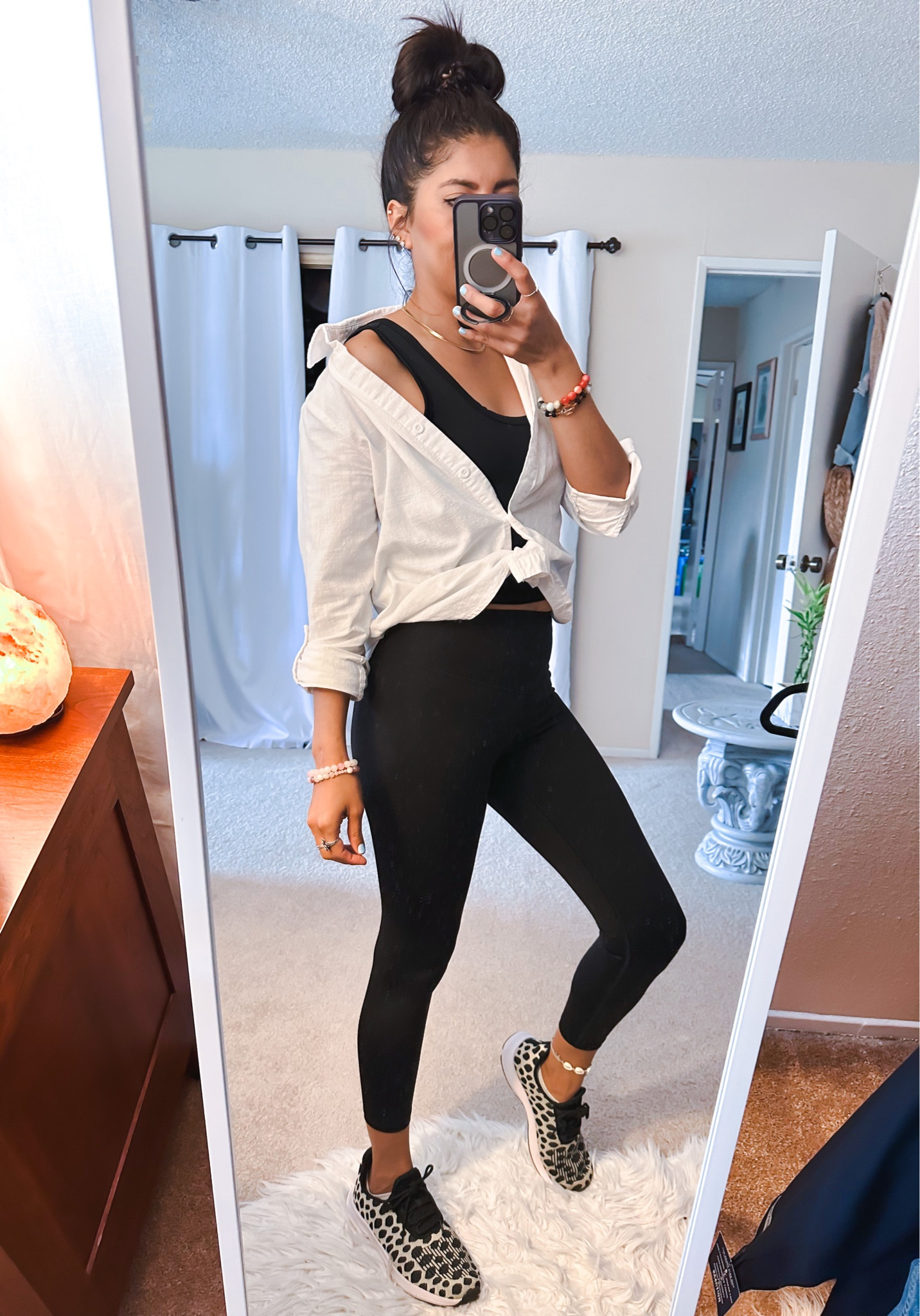 Mom on the go! Casual day. Walmart outfit with a splash on Amazon fashion white linen shirt. 
Lululemon dupe. 
Leggings size xs
Top size xs
White top size s
Sneakers size 8 (tts)
Pura vida anklet code CINTHIAJENSEN20

Casual outfit. Travel outfit. Sneakers. Run errands. Mom. 

#LTKunder50 #LTKGiftGuide #LTKstyletip