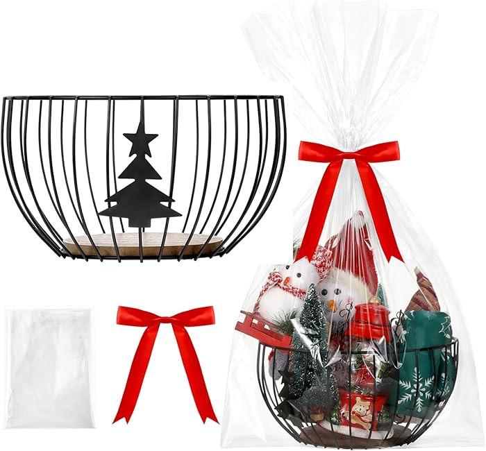 Iron Christmas Baskets for Gifts Empty 12 Inch Large Christmas Gift Basket Empty Gift Basket with... | Amazon (US)