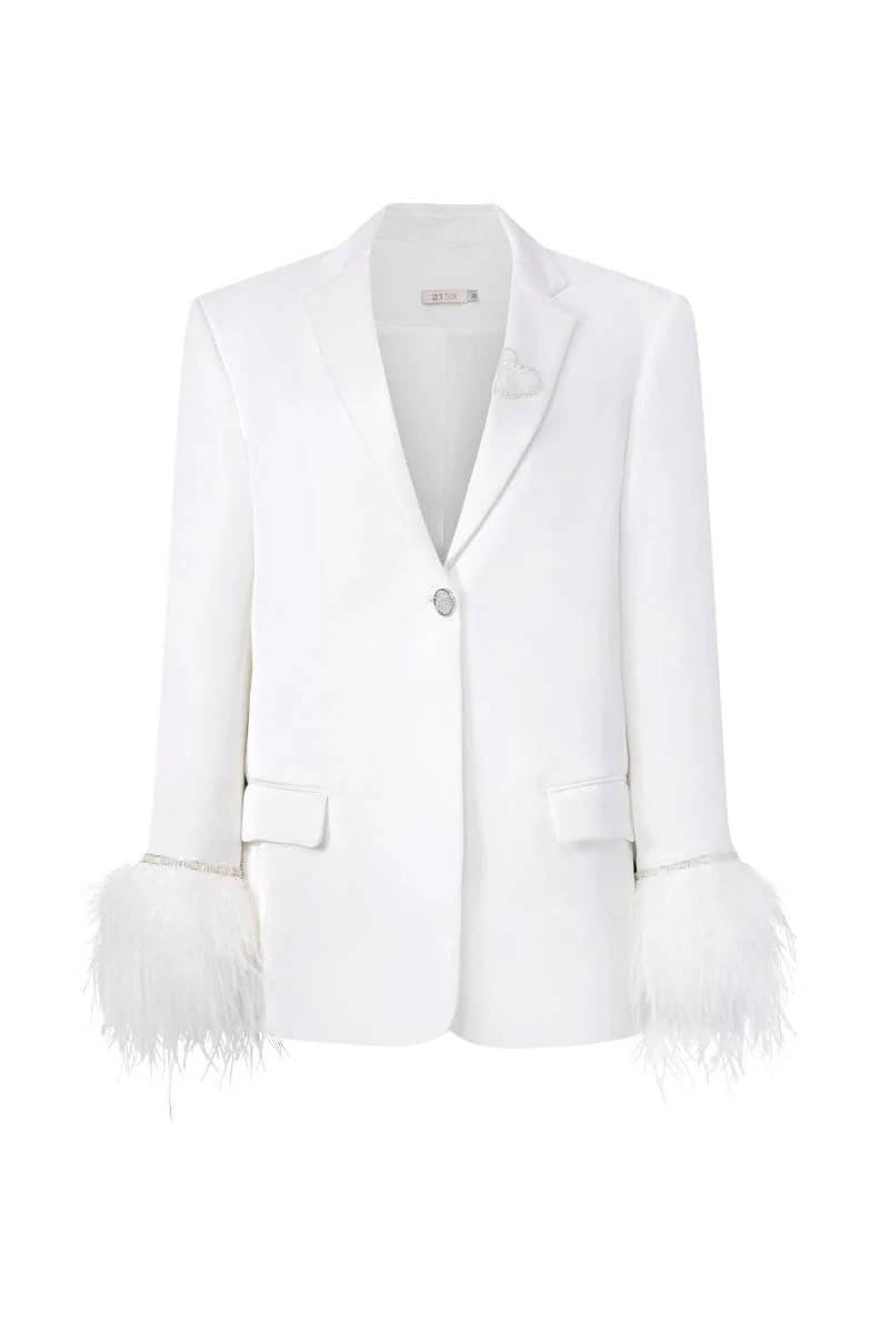WHITE KIERA TAFFETA FEATHER BLAZER | 21Six | CULT MIA | CULT MIA UK LTD