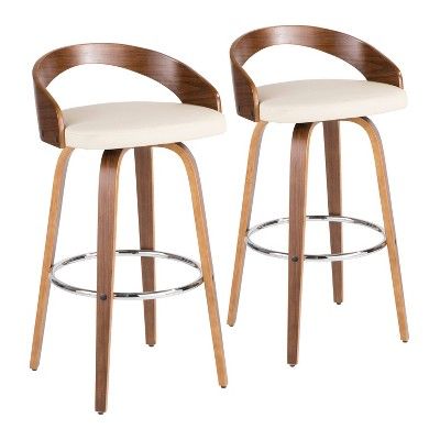 Set of 2 Grotto Mid Century Modern Barstools Faux Leather Walnut/Cream - LumiSource | Target