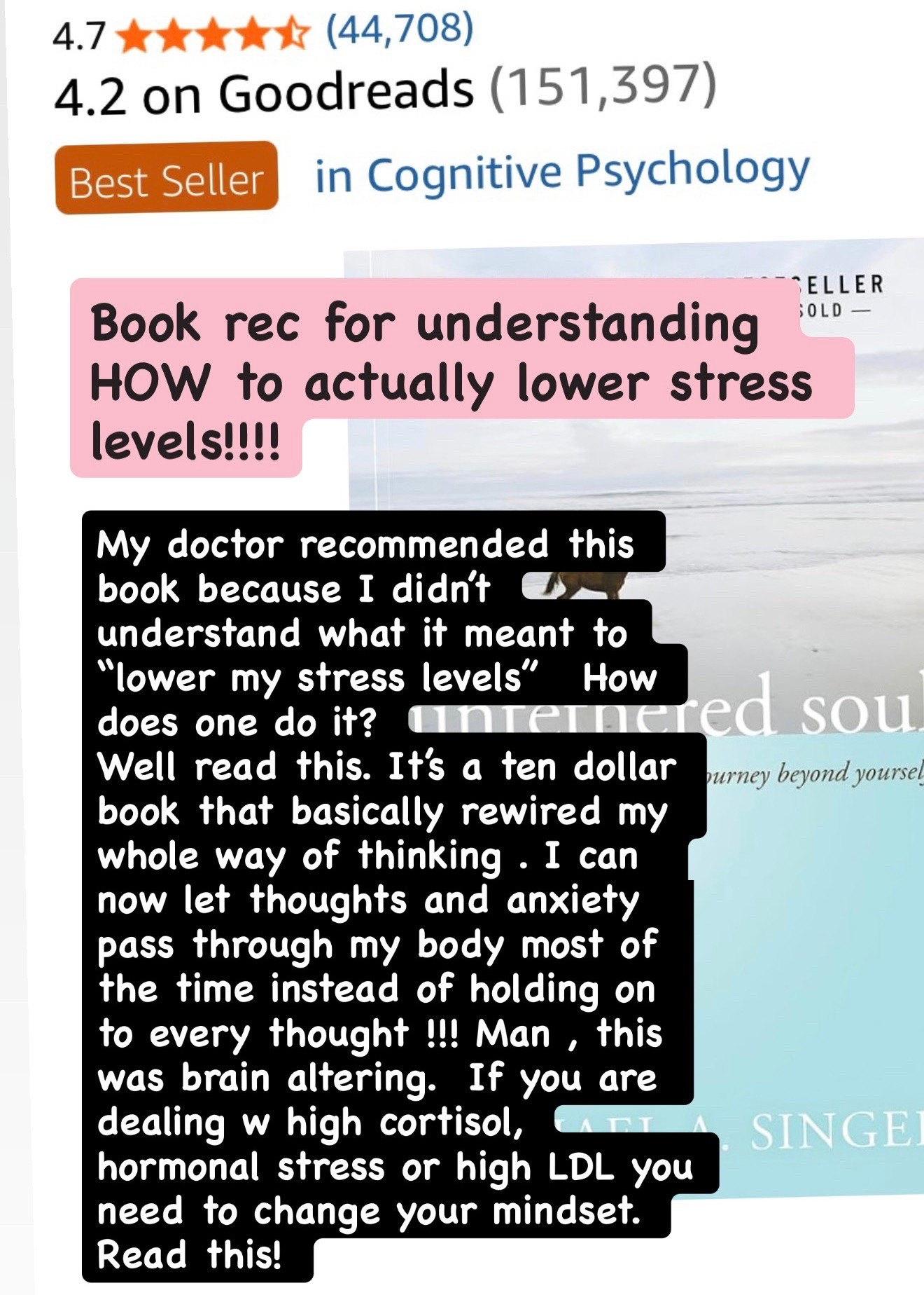 Cannot recommend this enough if you are an over thinker over-doer  over-worrying or just have your hands full with life work and kids. This is a book that will help you actually understand how to get those stress levels down.  It’s simply amazing. #stress #perimenopause #book #stresslevel #momlife

#LTKfitnessgoals #LTKmomlife #LTKselfcare