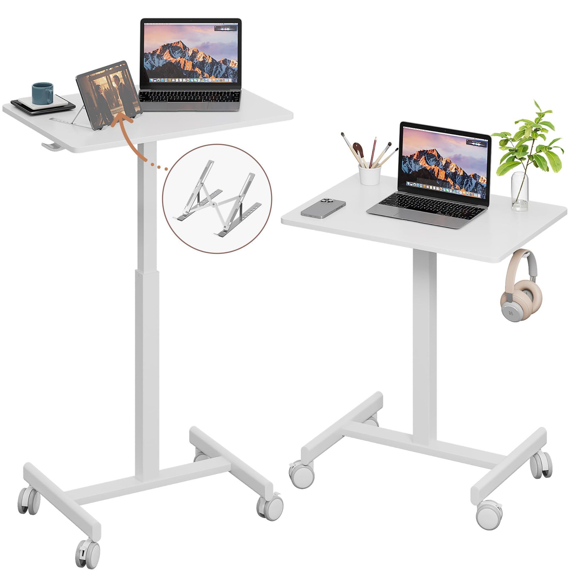 Mobile Small Standing Desk, Gas Spring Adjustable Height Rolling Portable Laptop Desk with Lockab... | Amazon (US)