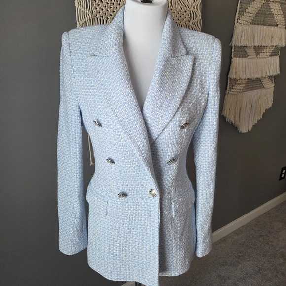 Zara Sky Blue Tweed Blazer | Poshmark
