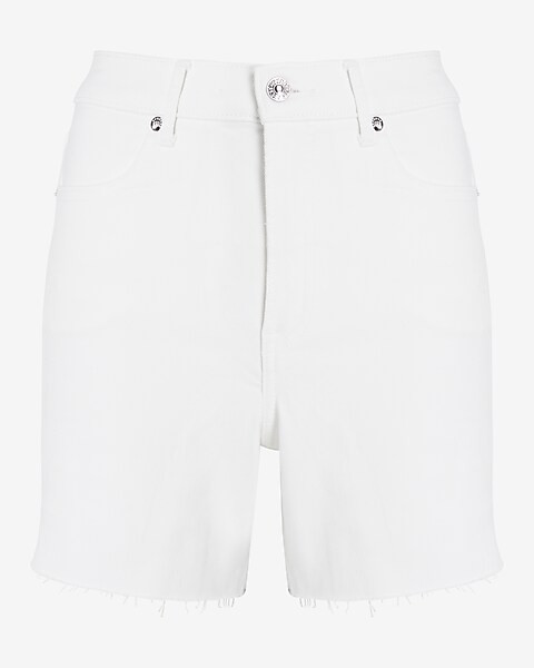 High Waisted White Wash Midi Jean Shorts | Express