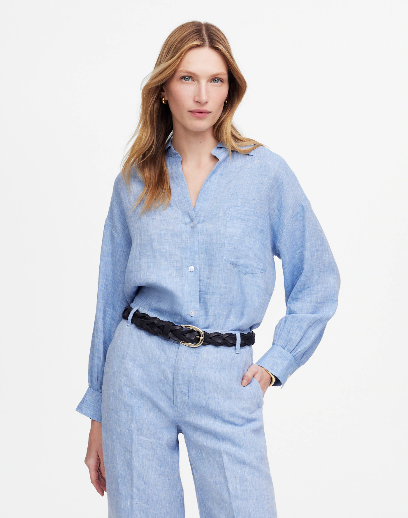 Shirred Button-Up Shirt in Linen-Cotton | Madewell | Madewell