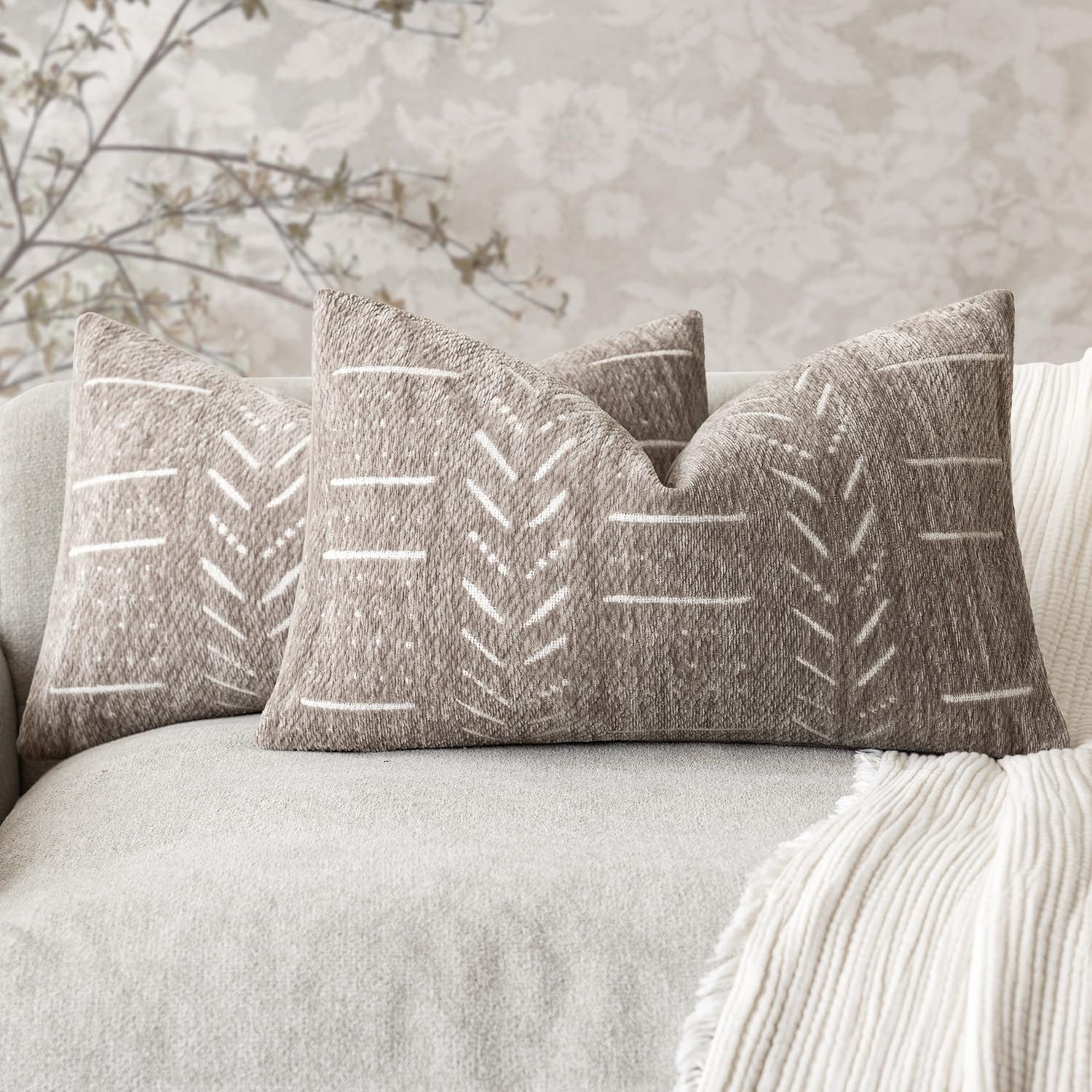 Home Décor Decorative Boho Chenille Throw Pillow Covers Neutral Lumbar Cushion Covers Textured S... | Amazon (US)