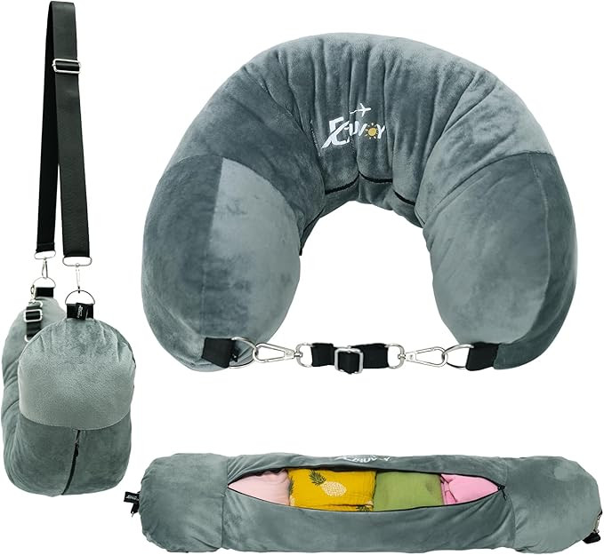 Travel Neck Pillow Stuffable with Clothes, Stuffable Neck Pillow for Travel, Packable Fillable St... | Amazon (US)