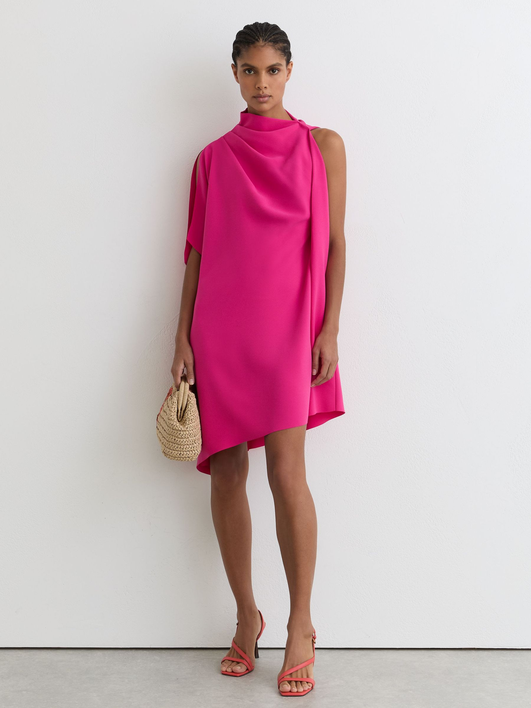 Reiss One-Shoulder Draped Mini Dress in Pink - REISS | Reiss UK