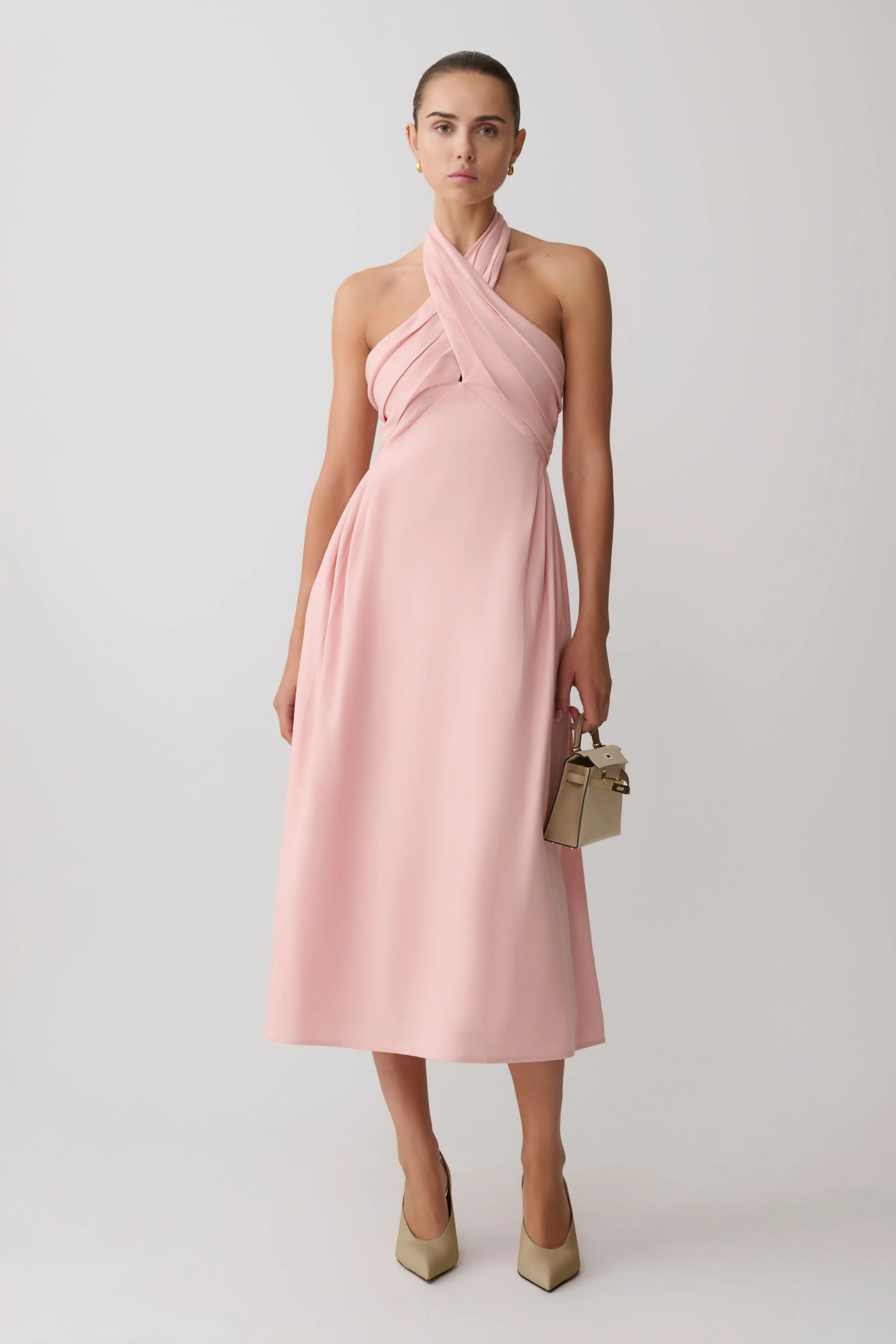 Linen Halter Midi Dress - Pink | MESHKI US
