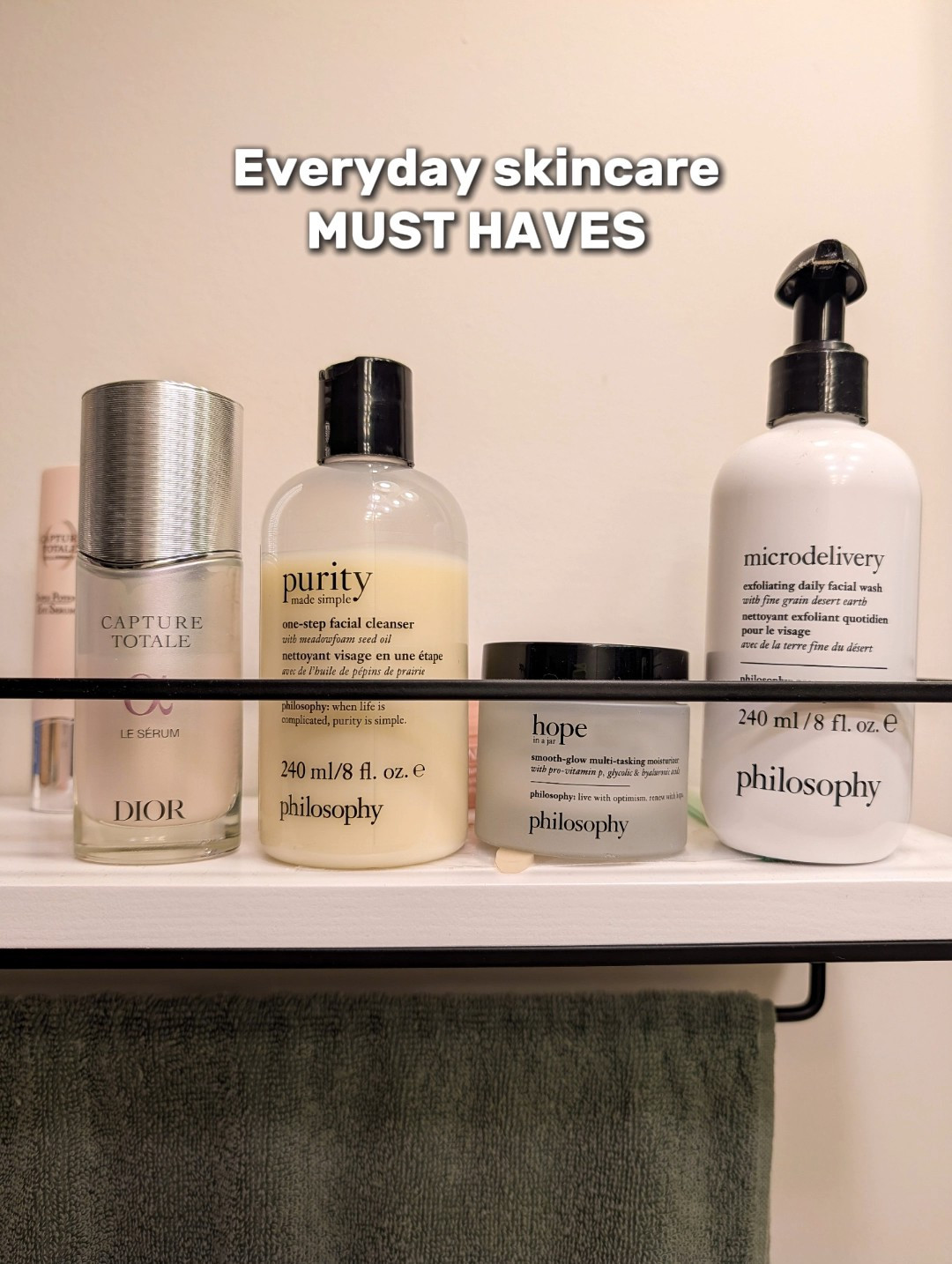 Everyday skincare must haves. Start with Philosophy Purity Made Simple facial cleanser. Follow with Dior capture totale serum. End with Philosophy hyaluronic acid moisturizer. Exfoliate with Micro delivery face wash.

#LTKmorningroutine #LTKselfcare #LTKBeauty