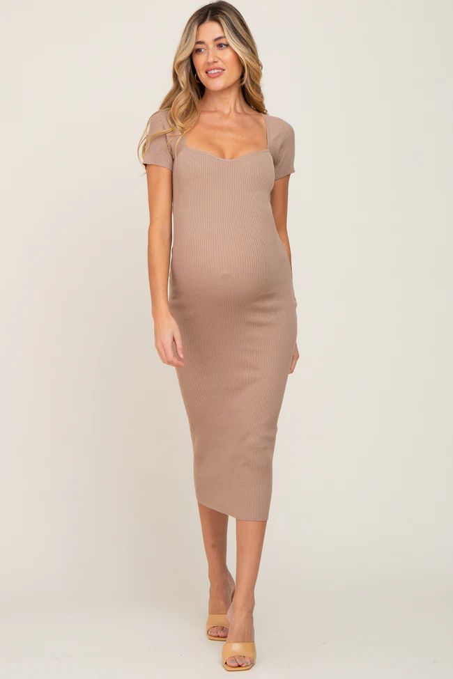 Mocha Ribbed Maternity Midi Dress | PinkBlush Maternity