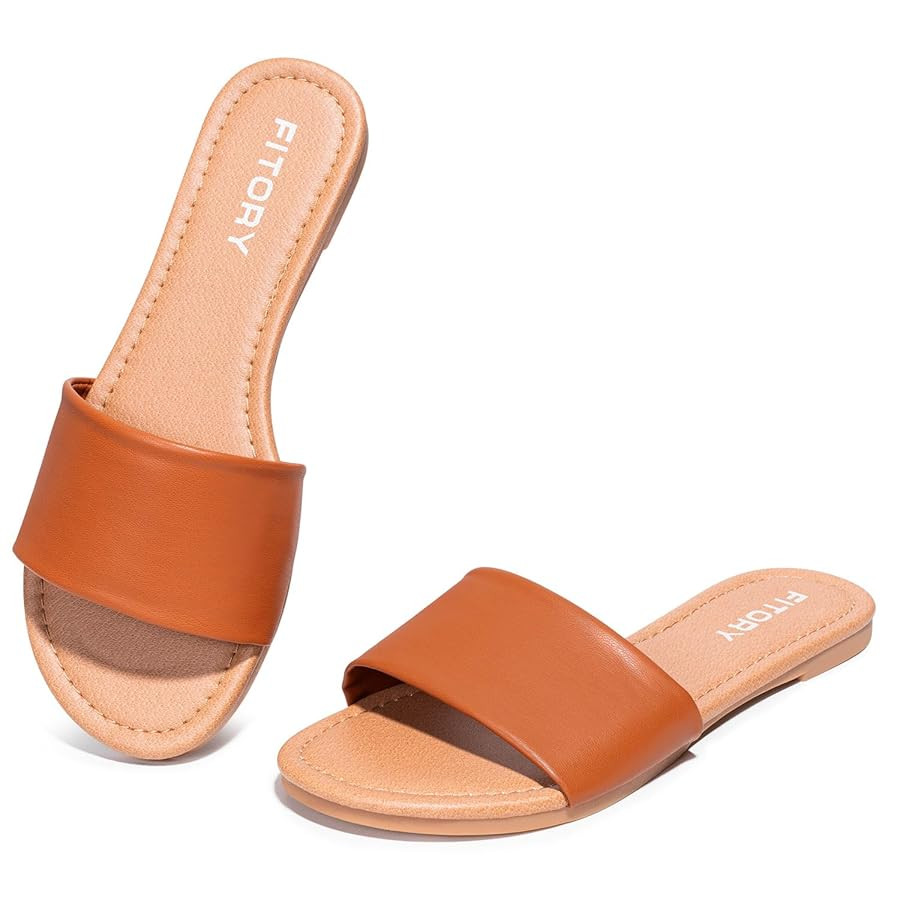 FITORY Women's Slide Sandals Fashion Square Open Toe with Cushioned Footbed Slippers for Beach Si... | Amazon (US)