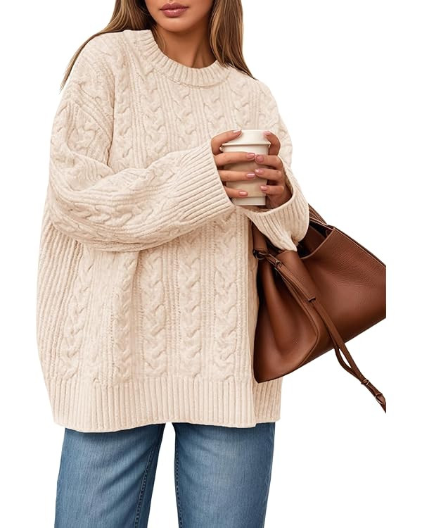 Saodimallsu Womens Cable Knit Sweater Oversized Long Sleeve Chunky Knit Crew Neck Fall Pullover S... | Amazon (US)