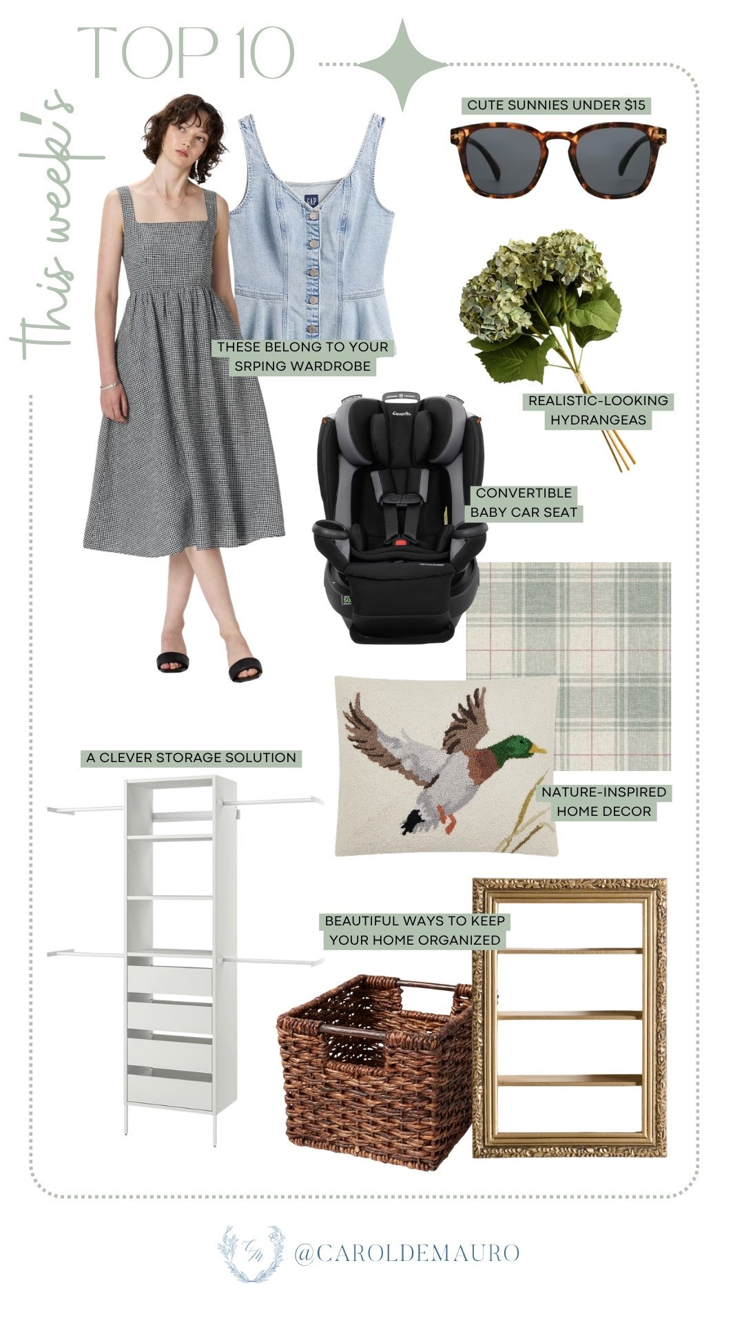 Here are your top 10 most-loved picks this week! From spring wardrobe staples like a gingham midi dress and denim peplum top to home refresh essentials like realistic hydrangeas, nature-inspired pillows, and clever storage solutions—you guys have great taste. Tap the links to shop before anything sells out!

weekly faves, bestsellers, spring wardrobe, home decor, closet system, mom musthaves, home organization, affordable finds

#LTKSeasonal #LTKootd #LTKHome