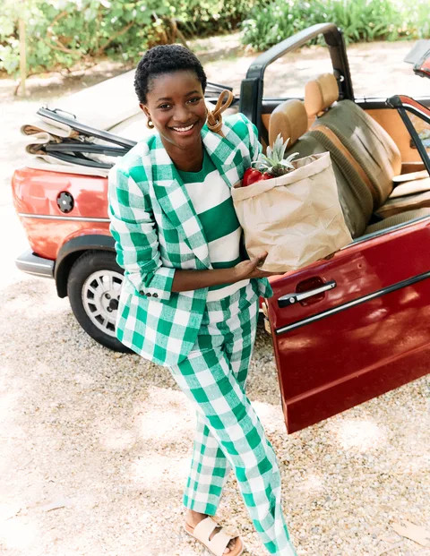 Pantalon Kew en lin - Vichy vert tambourin | Boden FR | Boden FR