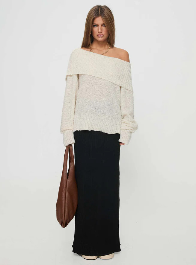 Parkley Boucle Off The Shoulder Sweater Cream | Princess Polly US