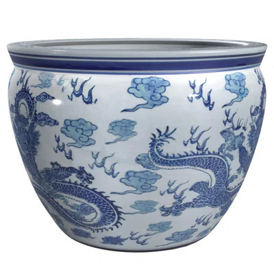 14" Dragon Blue & White Porcelain Fishbowl | Wayfair North America