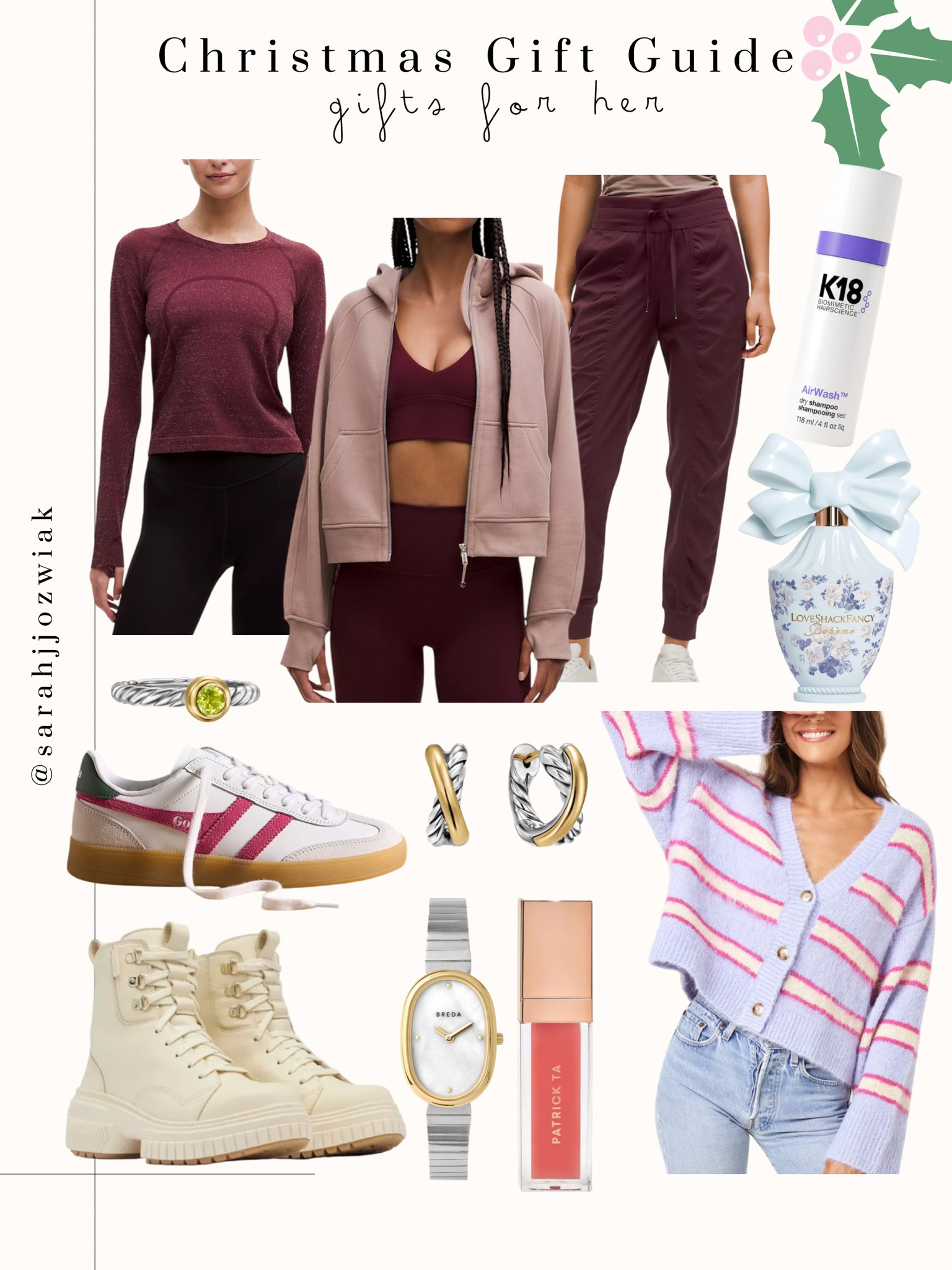 Gift Guide For Her. Unique gift ideas for her wishlist. Gifts for her

#sephora #lululemon #anthropologie #k18 #loveshackfancy #revolve #patrickta #sorel #davidyurman 

#LTKHoliday #LTKCyberWeek #LTKGiftGuide