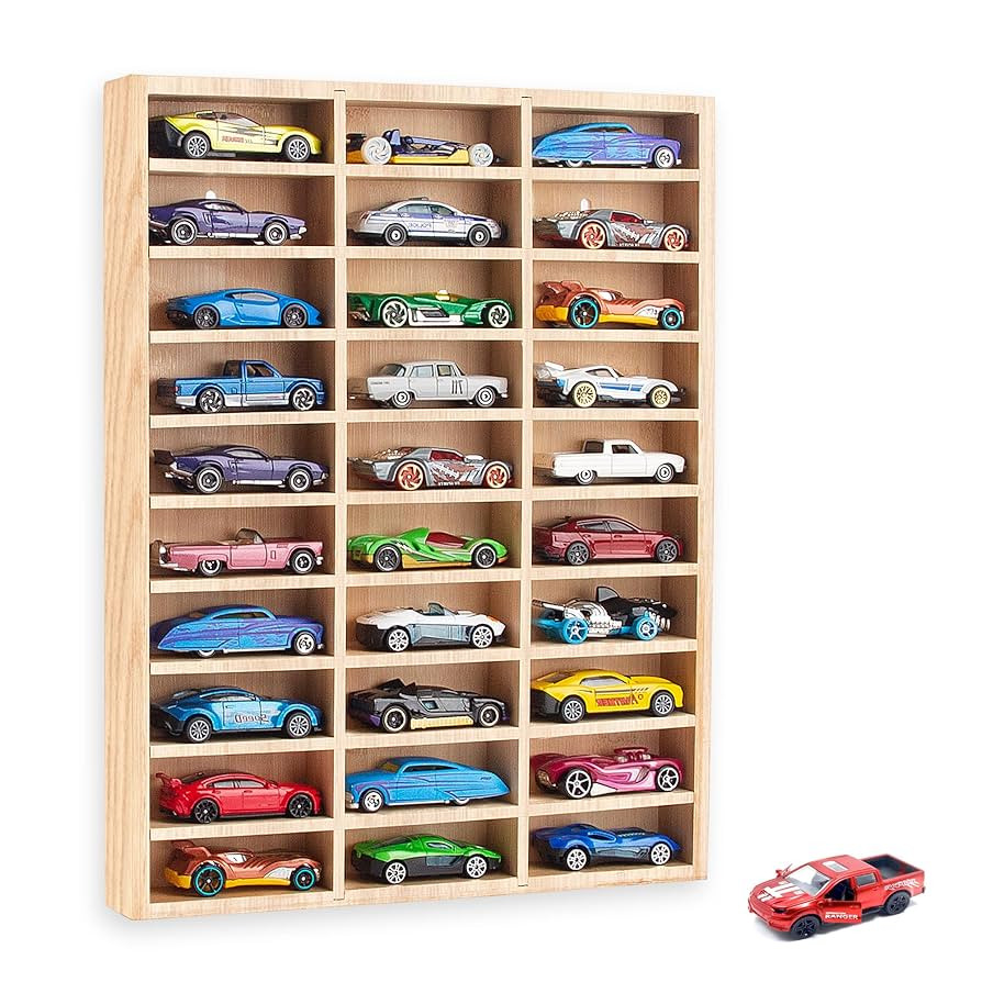 Stylish Wood Toy Cars Display Case with Removable Shelves, Wall-Mountable Organizer for Toy Cars ... | Amazon (US)